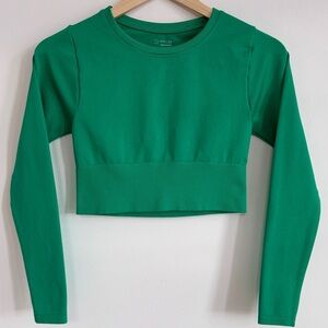 Aerie Offline Vibrant Green Ribbed Long Sleeve Crop Top